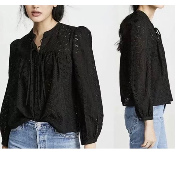 Madewell Tops - Madewell Eyelet Double-Tie Peasant Top black